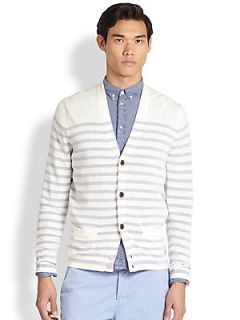 Paul Smith Jeans White & Blue Stripe Cardigan   White