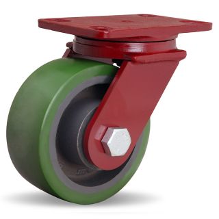 Hamilton Forgemaster Casters   6Dia.X2.5W Polyurethane Wheel    3/4 Sealed Precision Ball Bearings   Swivel   Green