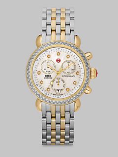Michele Watches Diamond & Two Tone Stainless Steel Chronograph Watch   Silver Go