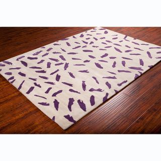 Allie Contemporary Handmade Abstract Beige Wool Rug (5 X 76)