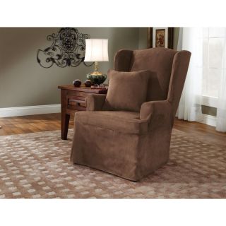 Sure Fit Soft Suede Wing Chair Slipcovers Smoke Blue   34519