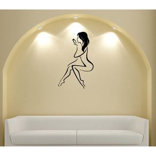 Girl With Mirror Vinyl Wall Decal (Glossy blackEasy to applyDimensions 25 inches wide x 35 inches long )