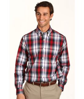Nautica L/S Poplin Plaid Shirt Mens Long Sleeve Button Up (Red)