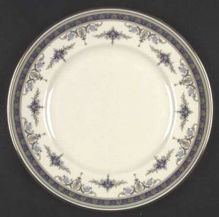 Minton Grasmere Blue Dinner Plate, Fine China Dinnerware   Blue Flowers,Tan Scro