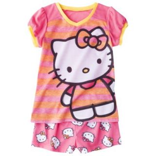 Hello Kitty Girls 2 Piece Short Sleeve Pajama Set   Pink L