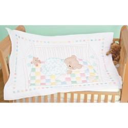 Stamped White Quilt Crib Top 40x60 snuggly Teddy (White. )