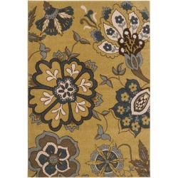 Meticulously Woven Contemporary Moss Green Floral Rose Rug (22 X 3)