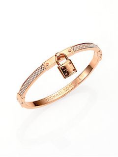 Michael Kors Pave Lock Charm Bangle Bracelet/Rose Goldtone   Rose Gold