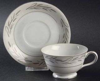 Yamaka Sterling Wheat Footed Cup & Saucer Set, Fine China Dinnerware   Gray Whea