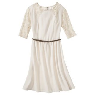 Xhilaration Juniors Belted Lace Detail Fit & Flare Dress   Cream M(7 9)