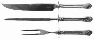 Oneida Damask Rose (Sterling,1946,No Monograms) 3 Piece Small Carving Set W/Ster