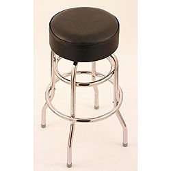 Chrome Double ring 25 inch Backless Counter Swivel Stool With Black Vinyl Cushion Seat