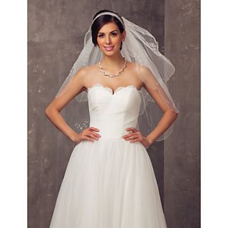 Two tier Elbow Wedding Veil With Beadings