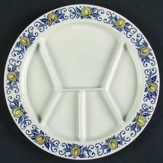 Villeroy & Boch Cadiz Fondue Plate, Fine China Dinnerware   Yellow Fruit,Blue Le