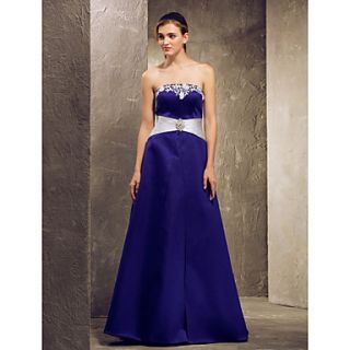 A line Strapless Floor length Satin Bridesmaid Dress With Lace (663671)