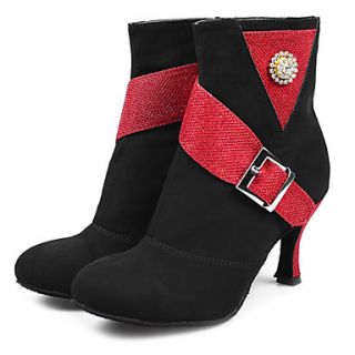 Oxford Style Suede Rhinestone Chuncky Heel Ballroom Modern Dance Boots Dance Shoes For Ladies
