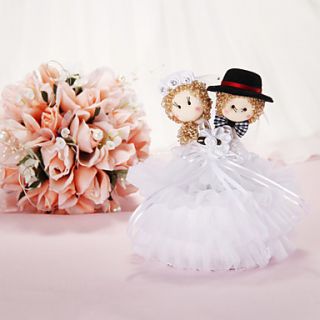 Music Box Wedding Ring Pillow With Couple Doll and Lace