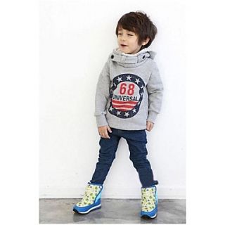 Boys Letter Star Design Long Sleeve Sweatshirts with Cap Full Fur Thick Cotton Winter Coat