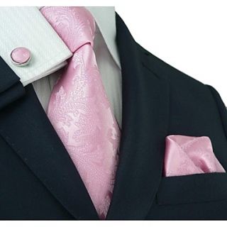 Landisun Mens Pinks Paisleys Silk Tie Set TieHankyCufflinks Landisun Exclusive