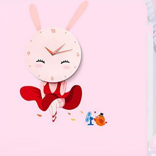 Cartoon Pink Rabbit 3D Wall Clock Stickers