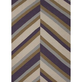 Handmade Flat Weave Stripe Pink/ Purple Wool Rug (5 X 8)