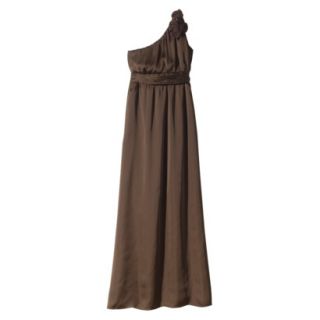 TEVOLIO Womens Satin One Shoulder Rosette Maxi Dress   Brown   10