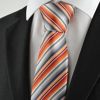 New Striped Orange Mens Tie Suit Necktie for Wedding Holiday Gift