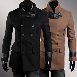 Mens Fashion Double Breasted Wool Trench Coat