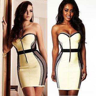 Womens Elegant Strapless Paillette Backless Bodycon Evening Party Dress