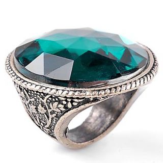 Women Carving Flower Shining Emerald Gemstone Ring