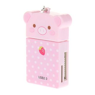 4 in one Cartoon Bear USB 2.0 Memory Card Reader(Pink)