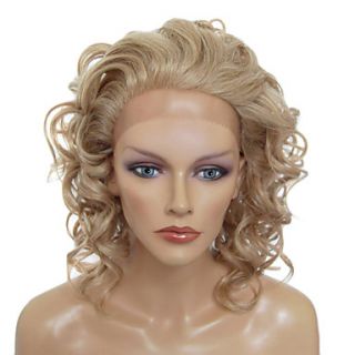 Lace Front Stylish Medium length Curly Heat resistant Synthetic Wig(Blonde)