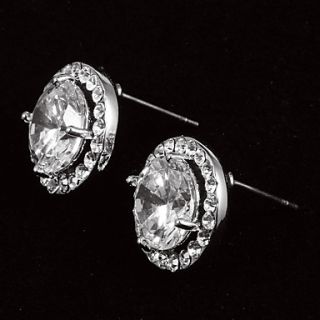 Graceful Platinum Plated With Zircon Round Shaped Womens Stud Earrings