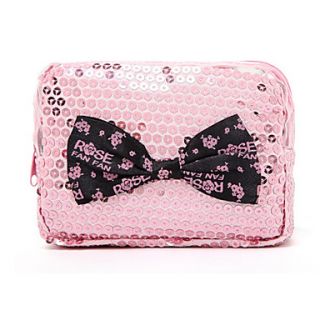 Pink Sequins Quadrate Black Bowknot Make up/Cosmetics Bag Cosmetics Storage