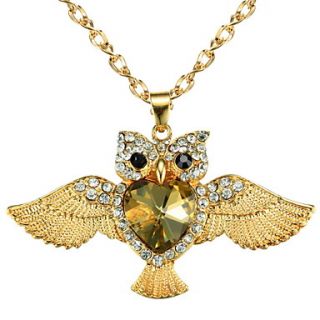 Lovely Gold Plated With Champagne Crystal Owl Pendant Womens Necklace