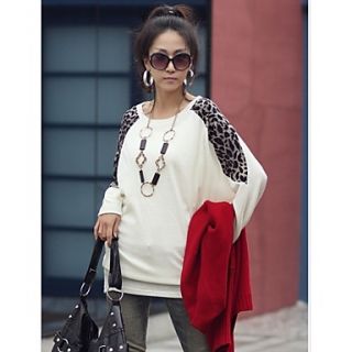 Womens Leopard Stitching Large Size Womens Casual Bat sleeve Loose Long sleeved T shirt