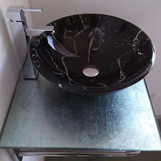 Contemporary Black Round Bathroom Sink with Bathroom Water Drain Bathroom Faucet