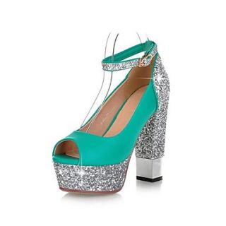 Leather Womens Chunky Heel Platform Peep Toe Heels Shoes with Sparkling Glitter (More Colors)