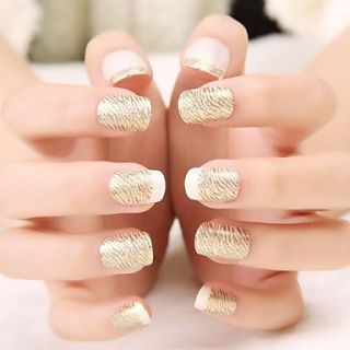24PCS ABS Golden Zebra Stripe Full Cover Finger Nail Art Tips