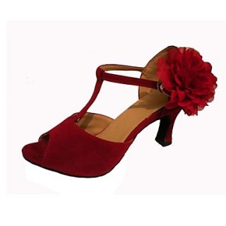 Womens Pretty Flower Velvet T Stripe Latin Dance Shoes Sandals(More Colors)