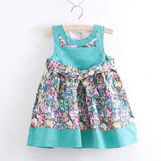 Girls Contrast Color Floral Print Dress