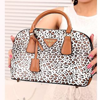 Fenghui WomenS Khaki Leopard Pattern Pu Leather Shoulder Bag Tote