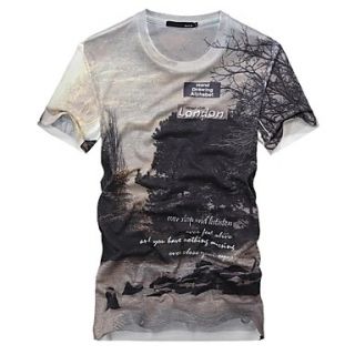Mens Round Neck Ink Landscape Print T Shirt