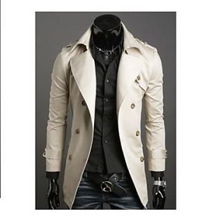 Uyuk Mens Cream Korean Style High Quality Long Sleeve Double Breasted Fitted Long Coat