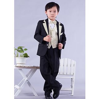 Six Pieces Black And Gold Ring Bearer Suit Tuxedo