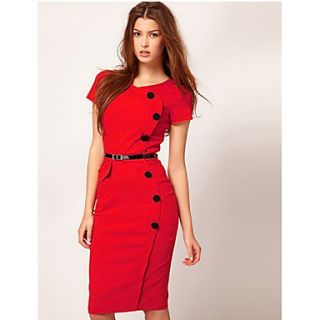 SZ Womens Red Button Dress