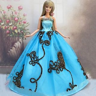 Barbie Doll Marine Queen Blue Ambroidered Princess Wedding Dress