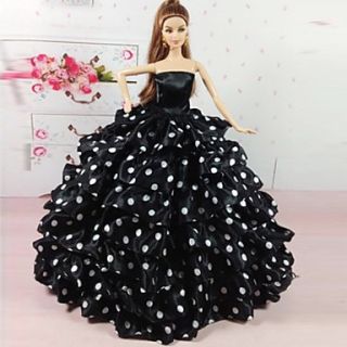 Barbie Doll White Point Black Lace Strapless Princess Wedding Dress