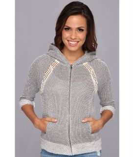 Lucky Brand Crochet Zip Hoodie Womens Sweatshirt (Gray)