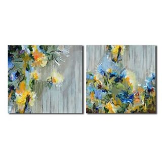 Hand Painted Oil Painting Floral Blue flower with Stretched Frame Set of 2